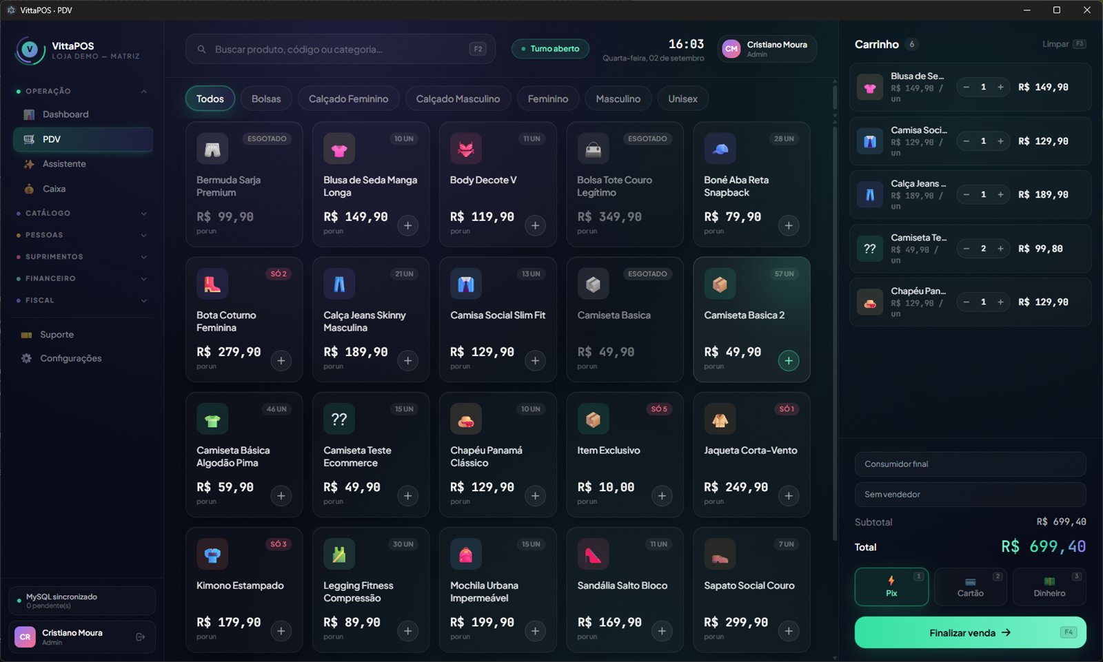Tela de vendas do VittaPOS rodando de verdade — não é mockup